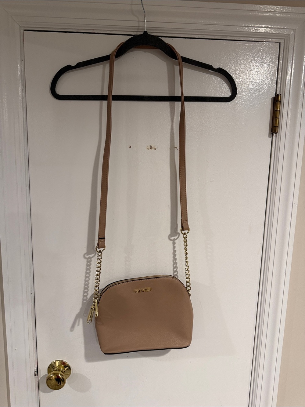 Steve Madden Taupe Crossbody Bag with Gold Chain details